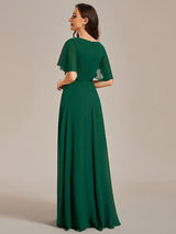 ever IVYROSE|Ruffles Sleeve A-Line Chiffon Waist Applique Maxi Formal Evening Dress
