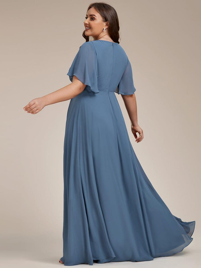 ever IVYROSE|Ruffles Sleeve A-Line Chiffon Waist Applique Maxi Formal Evening Dress