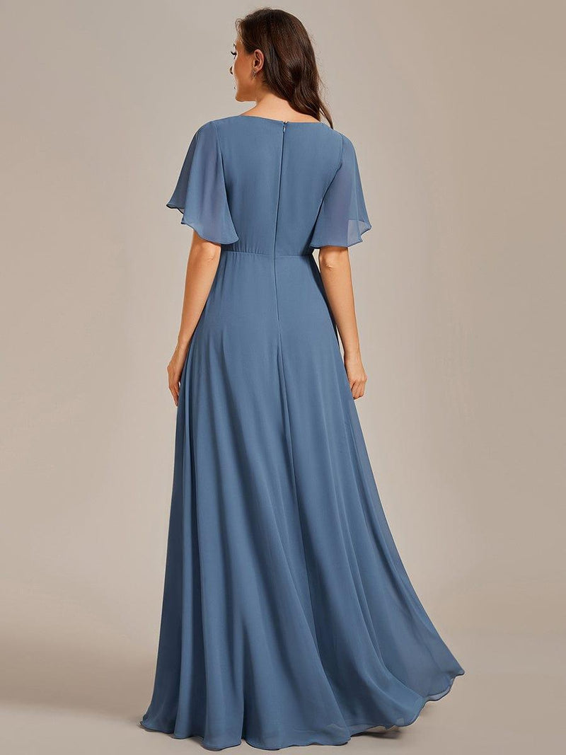 ever IVYROSE|Ruffles Sleeve A-Line Chiffon Waist Applique Maxi Formal Evening Dress