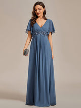 ever IVYROSE|Ruffles Sleeve A-Line Chiffon Waist Applique Maxi Formal Evening Dress