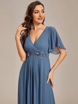 ever IVYROSE|Ruffles Sleeve A-Line Chiffon Waist Applique Maxi Formal Evening Dress