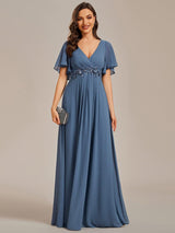 ever IVYROSE|Ruffles Sleeve A-Line Chiffon Waist Applique Maxi Formal Evening Dress