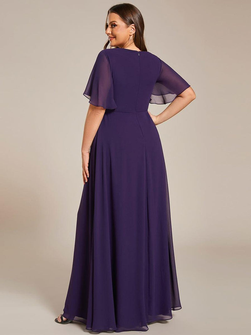 ever IVYROSE|Ruffles Sleeve A-Line Chiffon Waist Applique Maxi Formal Evening Dress