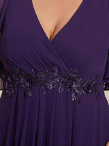ever IVYROSE|Ruffles Sleeve A-Line Chiffon Waist Applique Maxi Formal Evening Dress