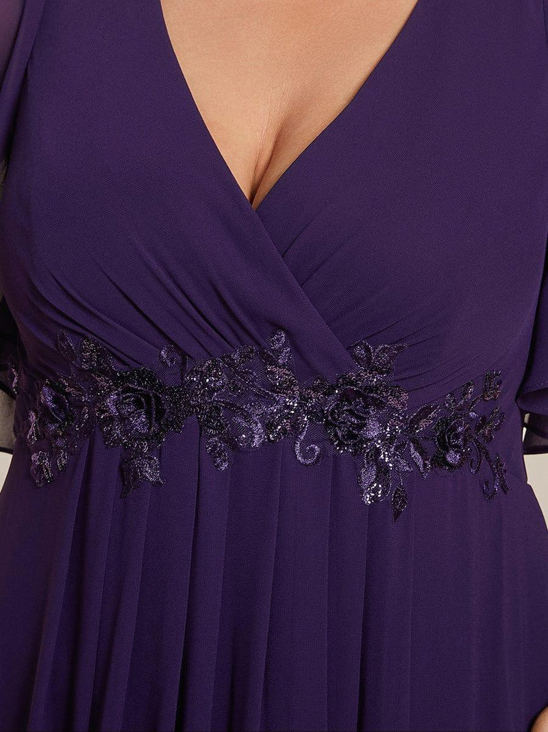 ever IVYROSE|Ruffles Sleeve A-Line Chiffon Waist Applique Maxi Formal Evening Dress