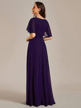 ever IVYROSE|Ruffles Sleeve A-Line Chiffon Waist Applique Maxi Formal Evening Dress