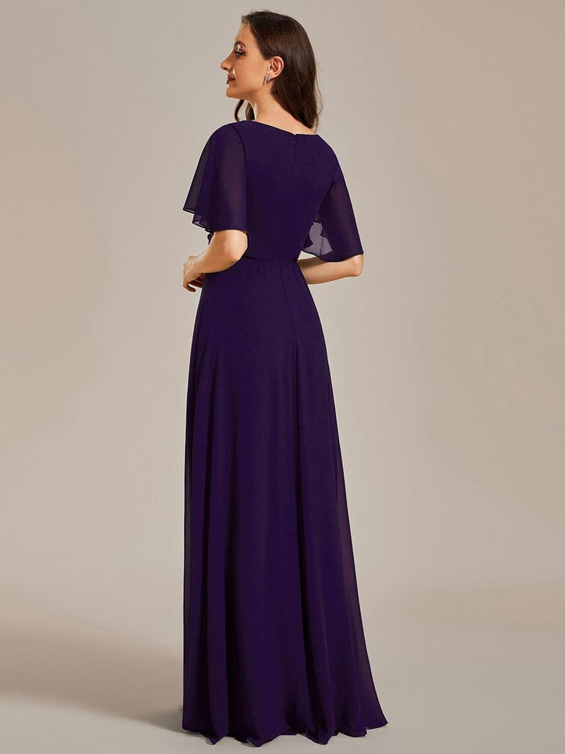 ever IVYROSE|Ruffles Sleeve A-Line Chiffon Waist Applique Maxi Formal Evening Dress