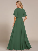 ever IVYROSE|Ruffles Sleeve A-Line Chiffon Waist Applique Maxi Formal Evening Dress