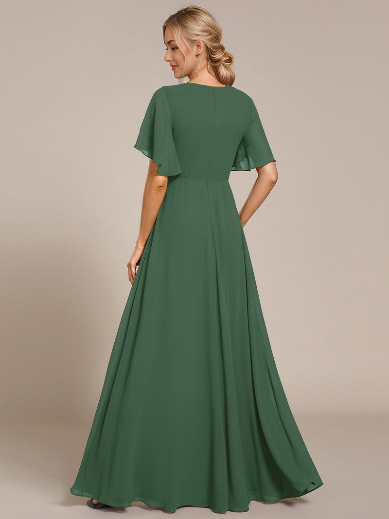 ever IVYROSE|Ruffles Sleeve A-Line Chiffon Waist Applique Maxi Formal Evening Dress