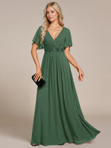 ever IVYROSE|Ruffles Sleeve A-Line Chiffon Waist Applique Maxi Formal Evening Dress