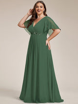 ever IVYROSE|Ruffles Sleeve A-Line Chiffon Waist Applique Maxi Formal Evening Dress