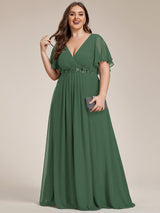 ever IVYROSE|Ruffles Sleeve A-Line Chiffon Waist Applique Maxi Formal Evening Dress