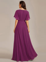 ever IVYROSE|Ruffles Sleeve A-Line Chiffon Waist Applique Maxi Formal Evening Dress