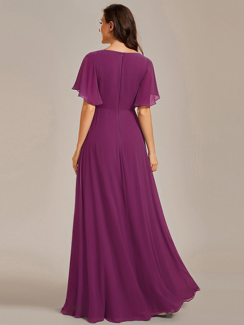 ever IVYROSE|Ruffles Sleeve A-Line Chiffon Waist Applique Maxi Formal Evening Dress