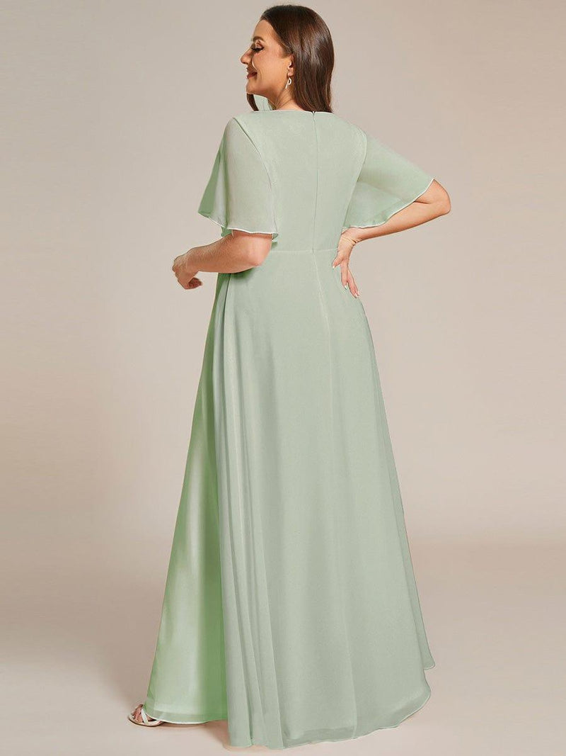 ever IVYROSE|Ruffles Sleeve A-Line Chiffon Waist Applique Maxi Formal Evening Dress