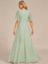 ever IVYROSE|Ruffles Sleeve A-Line Chiffon Waist Applique Maxi Formal Evening Dress