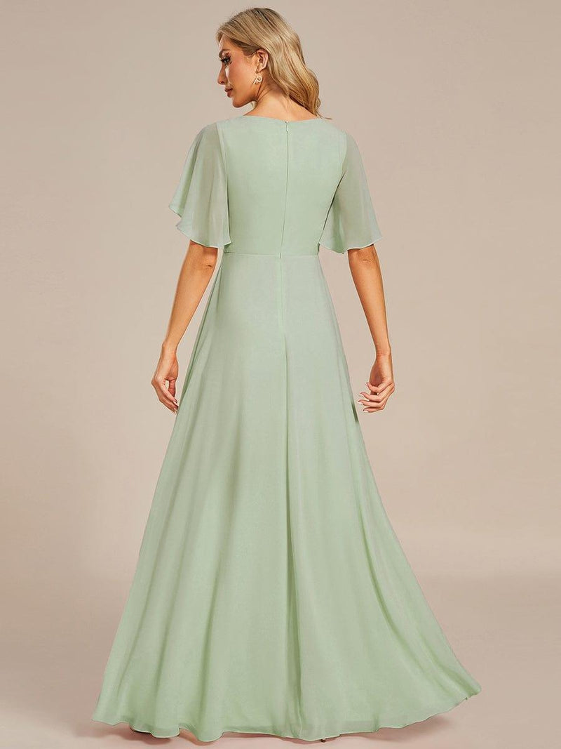 ever IVYROSE|Ruffles Sleeve A-Line Chiffon Waist Applique Maxi Formal Evening Dress