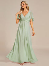 ever IVYROSE|Ruffles Sleeve A-Line Chiffon Waist Applique Maxi Formal Evening Dress