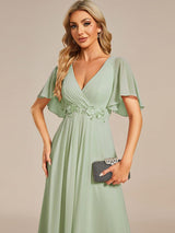 ever IVYROSE|Ruffles Sleeve A-Line Chiffon Waist Applique Maxi Formal Evening Dress