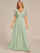 ever IVYROSE|Ruffles Sleeve A-Line Chiffon Waist Applique Maxi Formal Evening Dress
