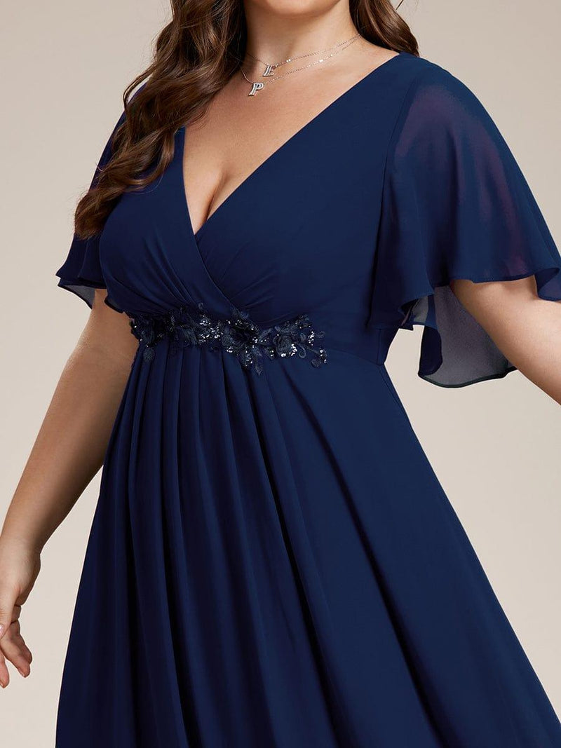 ever IVYROSE|Ruffles Sleeve A-Line Chiffon Waist Applique Maxi Formal Evening Dress