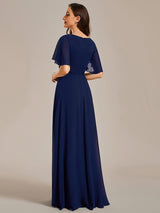 ever IVYROSE|Ruffles Sleeve A-Line Chiffon Waist Applique Maxi Formal Evening Dress