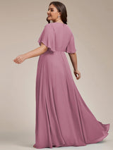 ever IVYROSE|Ruffles Sleeve A-Line Chiffon Waist Applique Maxi Formal Evening Dress