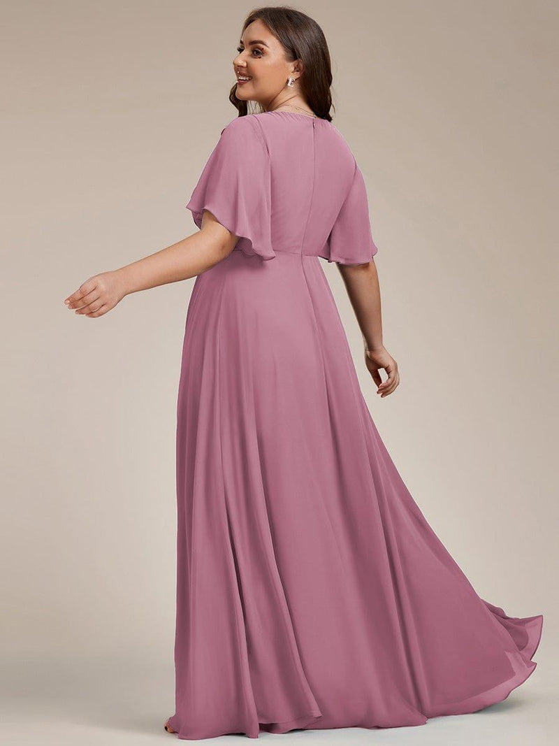 ever IVYROSE|Ruffles Sleeve A-Line Chiffon Waist Applique Maxi Formal Evening Dress