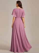 ever IVYROSE|Ruffles Sleeve A-Line Chiffon Waist Applique Maxi Formal Evening Dress
