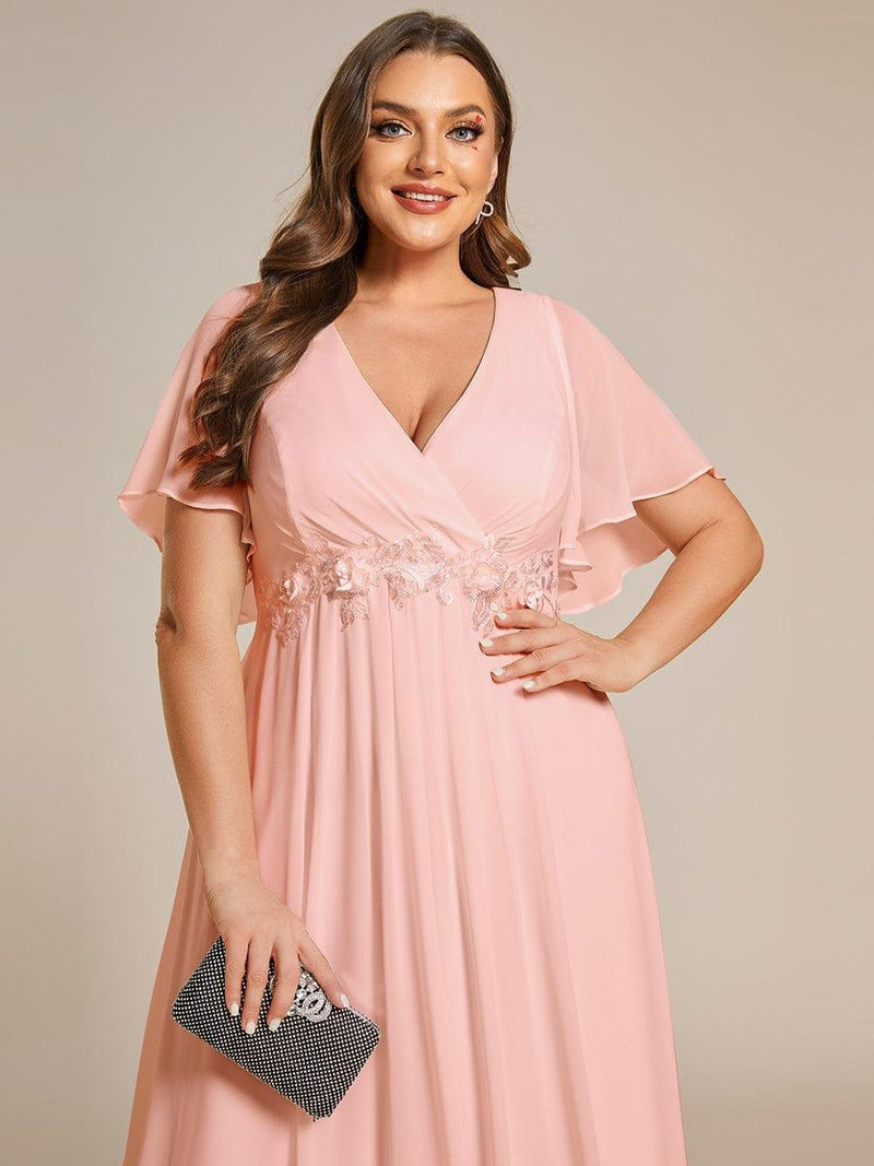 ever IVYROSE|Ruffles Sleeve A-Line Chiffon Waist Applique Maxi Formal Evening Dress