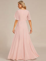 ever IVYROSE|Ruffles Sleeve A-Line Chiffon Waist Applique Maxi Formal Evening Dress