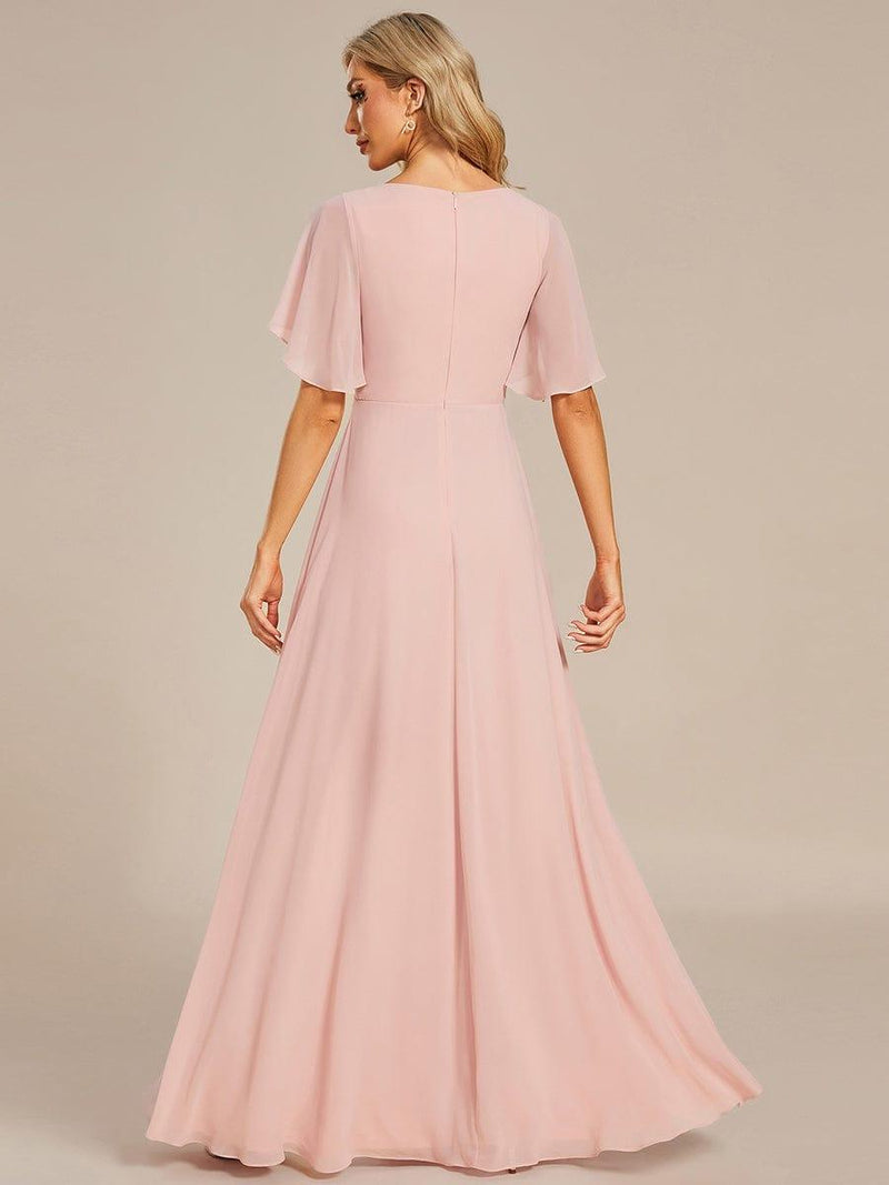 ever IVYROSE|Ruffles Sleeve A-Line Chiffon Waist Applique Maxi Formal Evening Dress