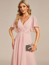 ever IVYROSE|Ruffles Sleeve A-Line Chiffon Waist Applique Maxi Formal Evening Dress