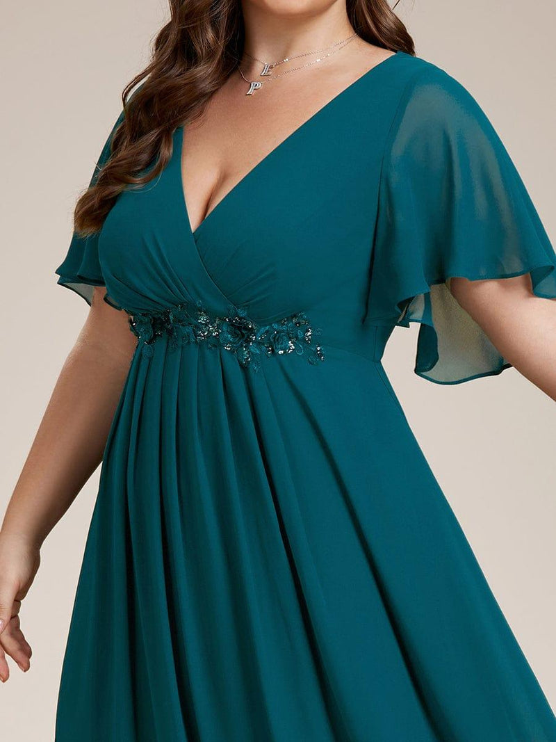ever IVYROSE|Ruffles Sleeve A-Line Chiffon Waist Applique Maxi Formal Evening Dress