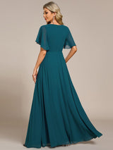 ever IVYROSE|Ruffles Sleeve A-Line Chiffon Waist Applique Maxi Formal Evening Dress