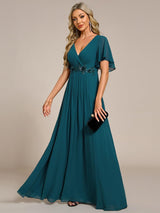 ever IVYROSE|Ruffles Sleeve A-Line Chiffon Waist Applique Maxi Formal Evening Dress