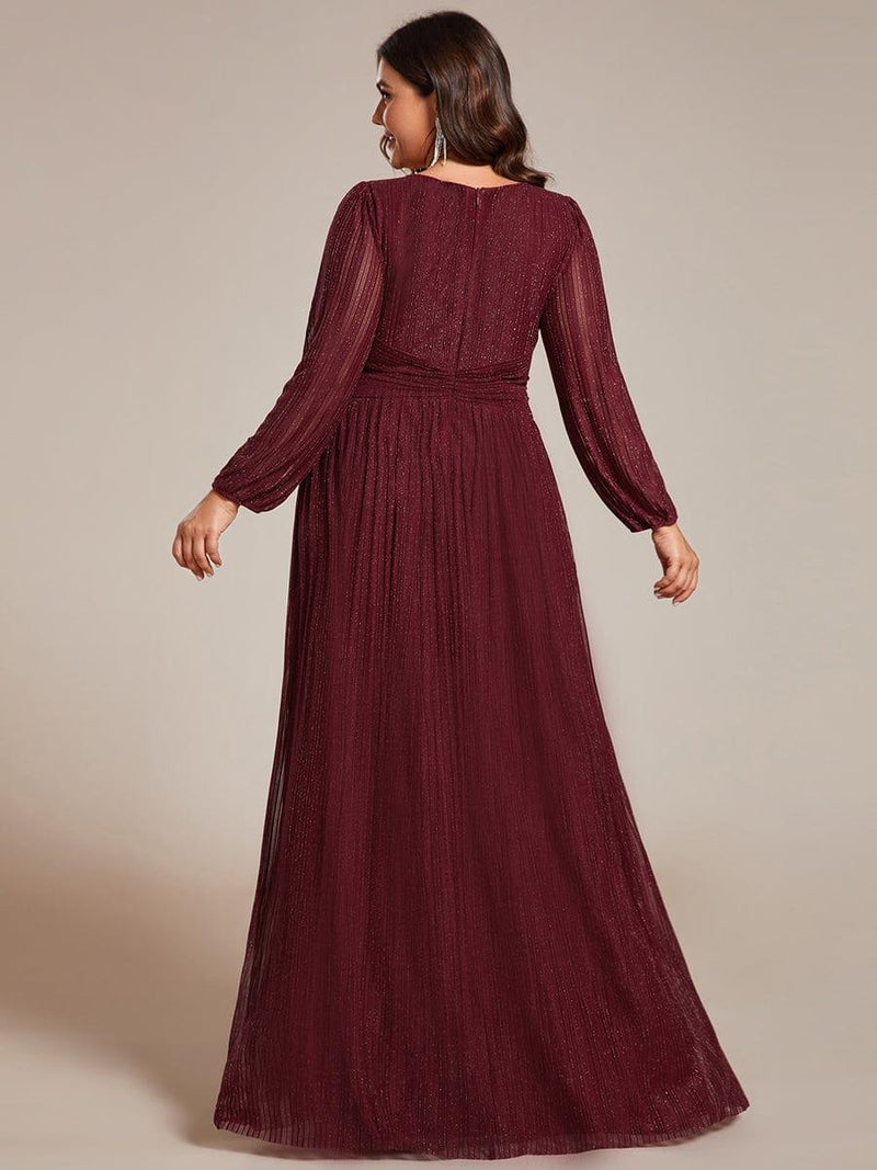 ever BRYM|Glittery Empire Waist Long Lantern Sleeves A-Line Evening Dress