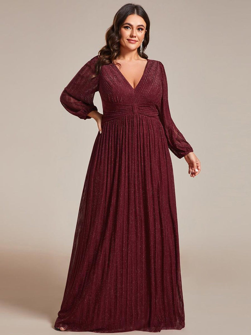 ever BRYM|Glittery Empire Waist Long Lantern Sleeves A-Line Evening Dress