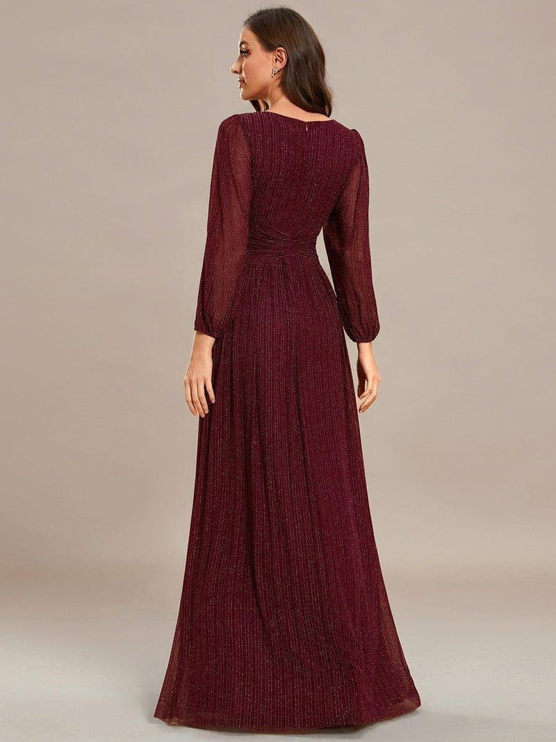 ever BRYM|Glittery Empire Waist Long Lantern Sleeves A-Line Evening Dress