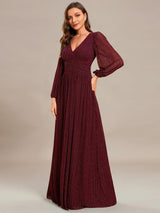 ever BRYM|Glittery Empire Waist Long Lantern Sleeves A-Line Evening Dress
