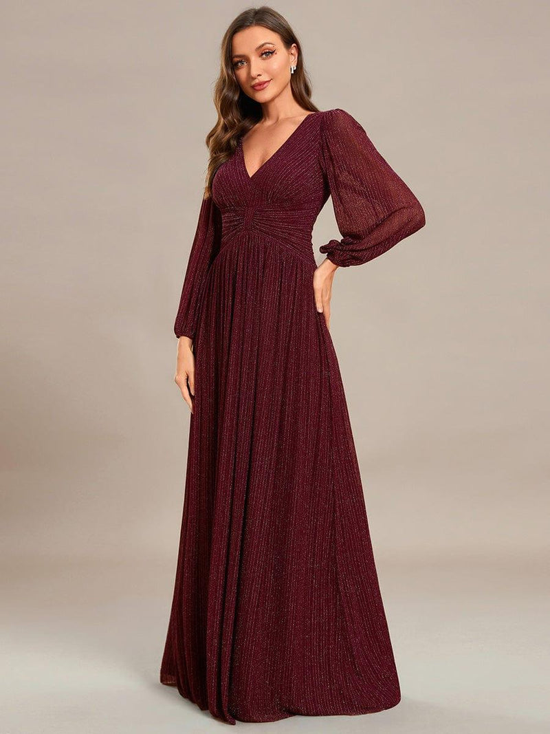 ever BRYM|Glittery Empire Waist Long Lantern Sleeves A-Line Evening Dress