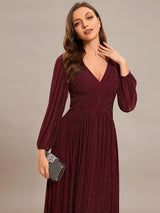 ever BRYM|Glittery Empire Waist Long Lantern Sleeves A-Line Evening Dress