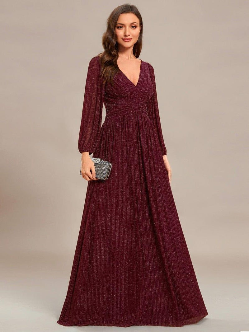 ever BRYM|Glittery Empire Waist Long Lantern Sleeves A-Line Evening Dress