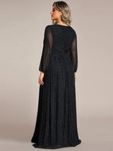 ever BRYM|Glittery Empire Waist Long Lantern Sleeves A-Line Evening Dress