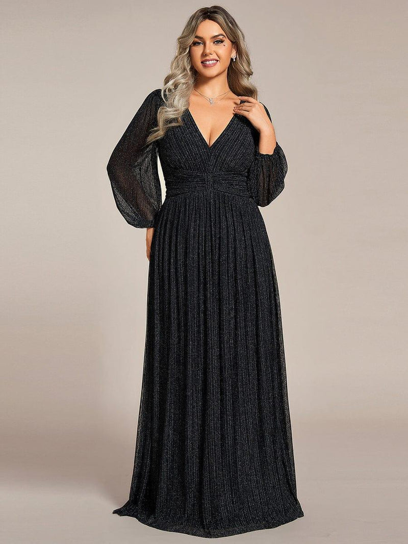 ever BRYM|Glittery Empire Waist Long Lantern Sleeves A-Line Evening Dress