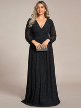 pretty BRYM|Plus Size Dazzling Empire Waist See-Through Long Sleeves A-Line Evening Dress