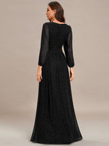 ever BRYM|Glittery Empire Waist Long Lantern Sleeves A-Line Evening Dress