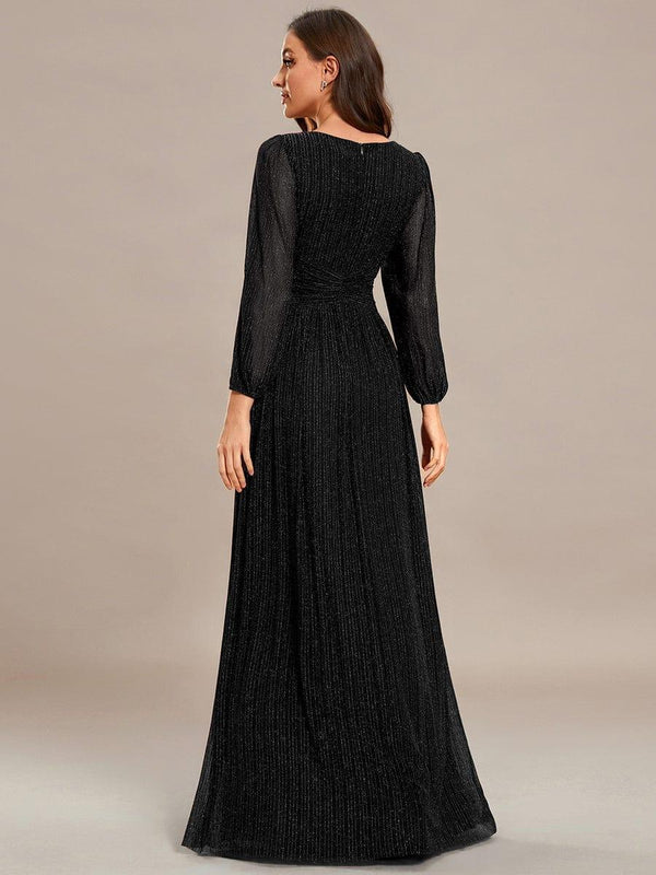 ever BRYM|Glittery Empire Waist Long Lantern Sleeves A-Line Evening Dress