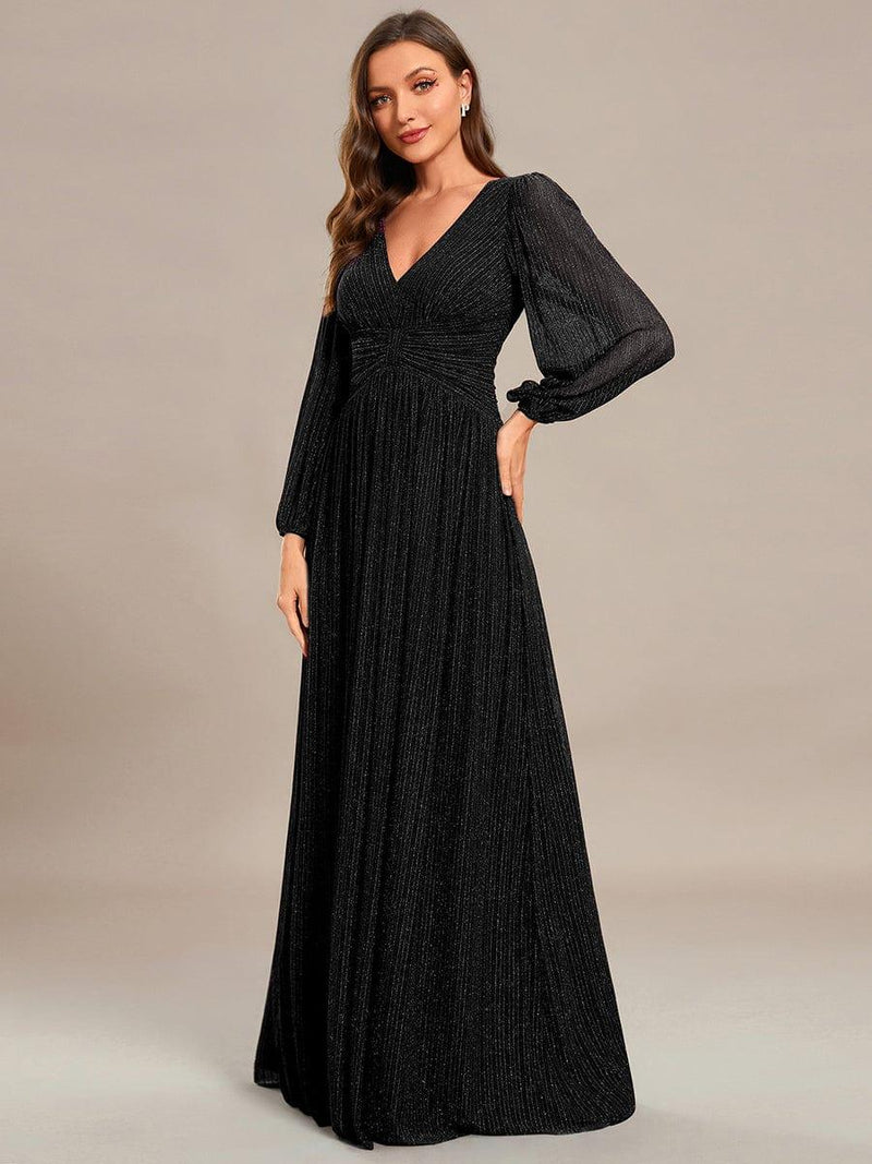 ever BRYM|Glittery Empire Waist Long Lantern Sleeves A-Line Evening Dress