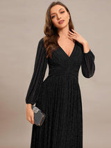 ever BRYM|Glittery Empire Waist Long Lantern Sleeves A-Line Evening Dress